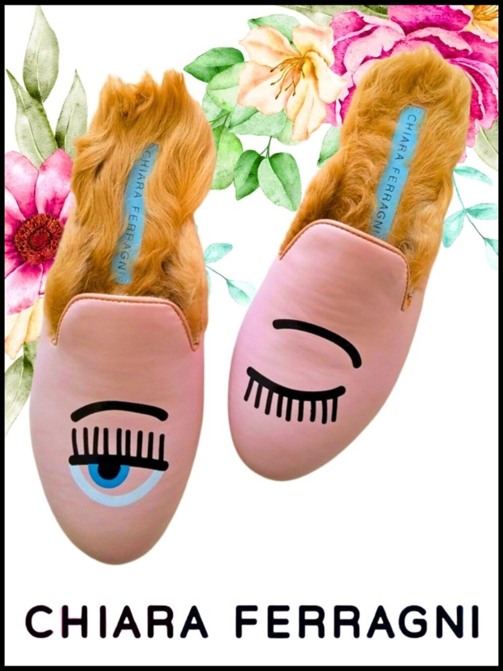 NWT Chiara Ferragni Hair-Lined Leather Loafer Mule
